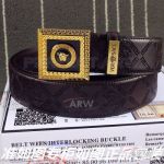 AAA Copy Versace Brown Engraved Leather Belt - Square Buckle In Gold